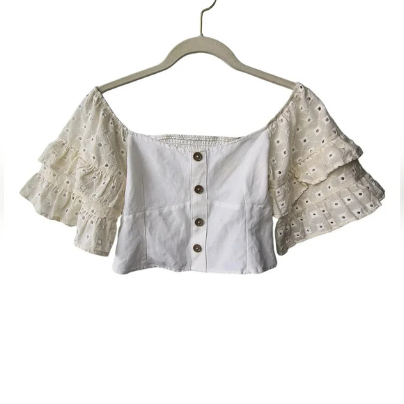 Zara Boho Cottage Core Renaissance Romantic Cropped Off The Shoulder Top, S - Picture 1 of 7